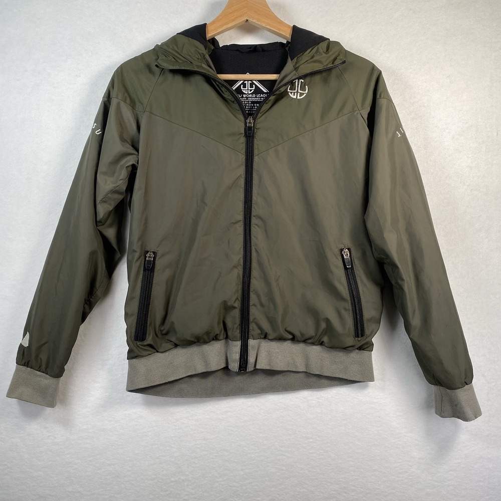 Jiu Jitsu World League Windbreaker‎ Jacket Youth Large Olive Green Hooded